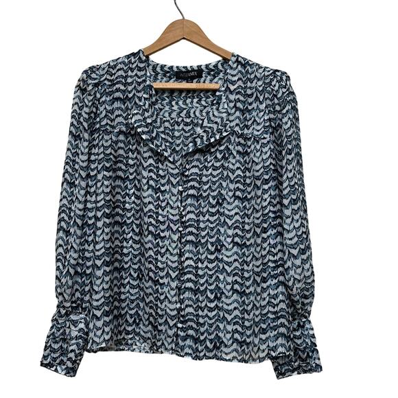 Intermix Silk Blouse Blue and White Zig Zag- Size P (XS) - 100% Silk